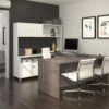 Modern White & Bark Gray U-shaped Office Desk With Hutch
