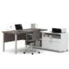 Modern Premium L-shaped Desk In Bark Gray & White Finish
