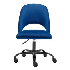 Height Adjustable Rolling Office Chair In Blue Velvet