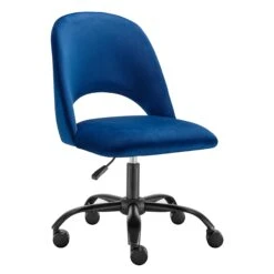 Height Adjustable Rolling Office Chair In Blue Velvet -Home Decor Shop 15131 BLU 02