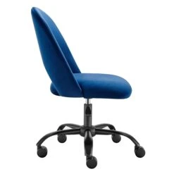 Height Adjustable Rolling Office Chair In Blue Velvet -Home Decor Shop 15131 BLU 04