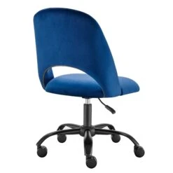 Height Adjustable Rolling Office Chair In Blue Velvet -Home Decor Shop 15131 BLU 05
