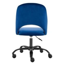 Height Adjustable Rolling Office Chair In Blue Velvet -Home Decor Shop 15131 BLU 06