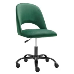 Height Adjustable Rolling Office Chair In Green Velvet -Home Decor Shop 15131 GRN 03