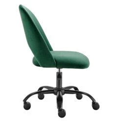 Height Adjustable Rolling Office Chair In Green Velvet -Home Decor Shop 15131 GRN 04