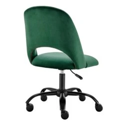 Height Adjustable Rolling Office Chair In Green Velvet -Home Decor Shop 15131 GRN 05