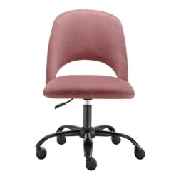 Height Adjustable Rolling Office Chair In Rose Velvet