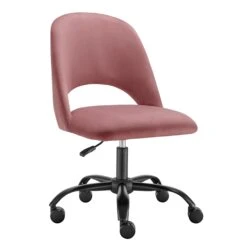 Height Adjustable Rolling Office Chair In Rose Velvet -Home Decor Shop 15131 RSE 02