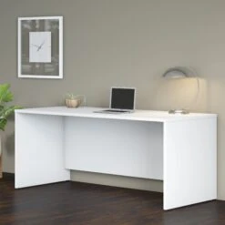 72" Sleek Modern Office Desk With Privacy Panel In White