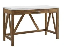 Walker Edison 46" Walnut & Faux Marble Farmhouse Style Office Desk