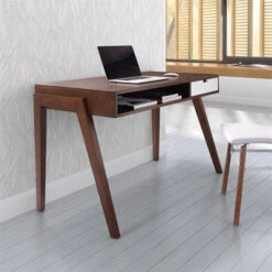 46" Modern Office Desk In Walnut & White Finish