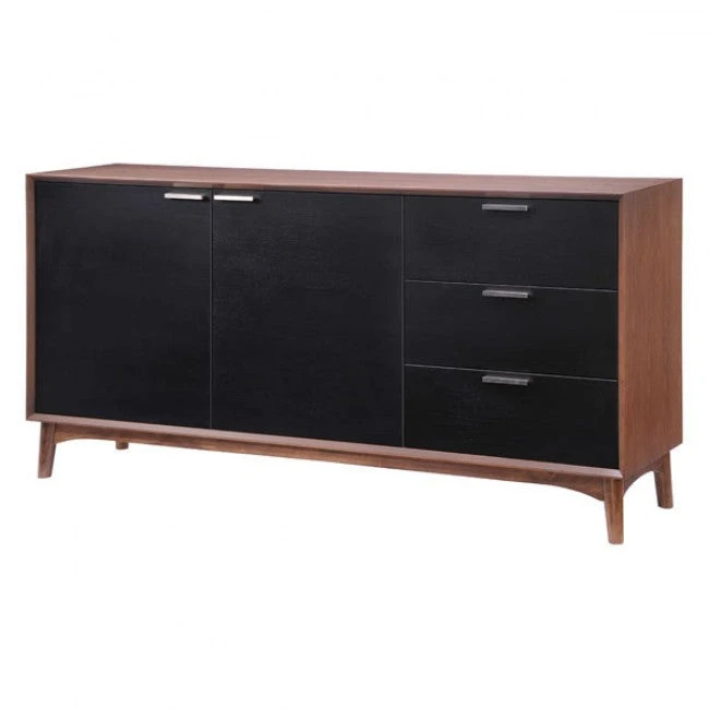 Mid-Century Style Black And Walnut Storage Credenza 2 Mid-Century Style Black And Walnut Storage Credenza - Image 2