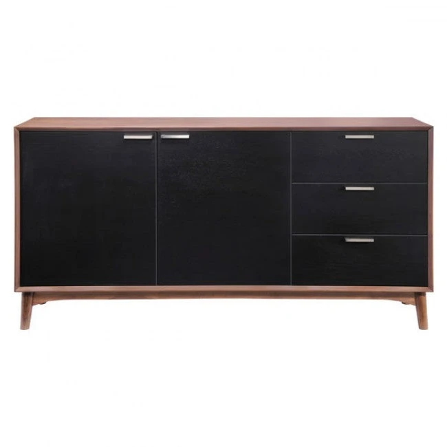 Mid-Century Style Black And Walnut Storage Credenza 1 Mid-Century Style Black And Walnut Storage Credenza