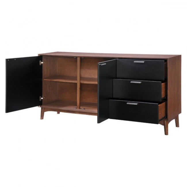 Mid-Century Style Black And Walnut Storage Credenza 3 Mid-Century Style Black And Walnut Storage Credenza - Image 3