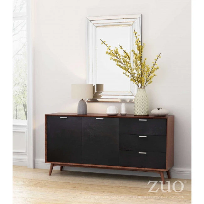 Mid-Century Style Black And Walnut Storage Credenza 7 Mid-Century Style Black And Walnut Storage Credenza - Image 7