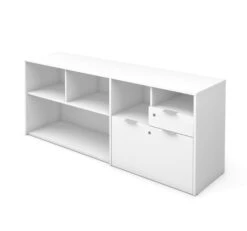 Modern White 71" Storage Credenza With Shelving & File Drawer