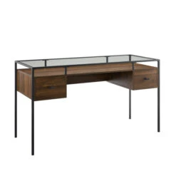 Walker Edison 56" Dark Walnut Executive Desk With Glass Top & Side Drawers -Home Decor Shop 1f7e79b0e683dc57873f77001e8e7501412a81e3