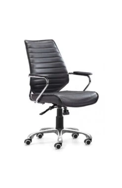 Sleek Black Leather & Chrome Office Chair With Padded Armrests