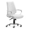 Sleek White Leather & Chrome Office Chair With Padded Armrests