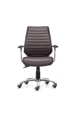 Sleek Espresso Leather & Chrome Office Chair With Padded Armrests