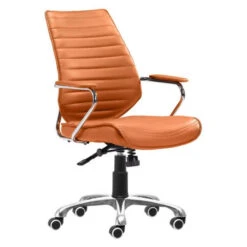 Sleek Terra Leather & Chrome Office Chair With Padded Armrests
