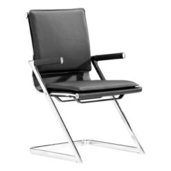 Ergonomic Black Chromed Steel Guest Or Conference Chair (Set Of 2)
