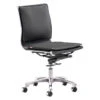 Modern Black Leather & Chrome Armless Office Or Conference Chair