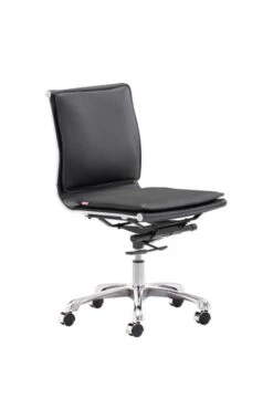 Modern Black Leather & Chrome Armless Office Or Conference Chair