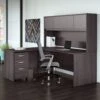 72" X 72" Modern L-Shaped Desk With Hutch & Mobile File In Storm Gray