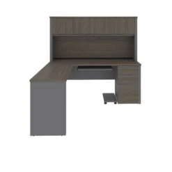 L-shaped Desk With Hutch In Modern Bark Gray And Slate -Home Decor Shop 26LxZCkXQb622ZOtdK8655mqak25P27k