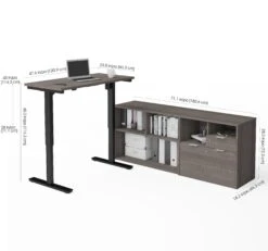 Bark Gray Adjustable Height Office Desk With Matching Credenza -Home Decor Shop 2Rkz3KFZMoFe5QP3EhKwf3uSY243Xg