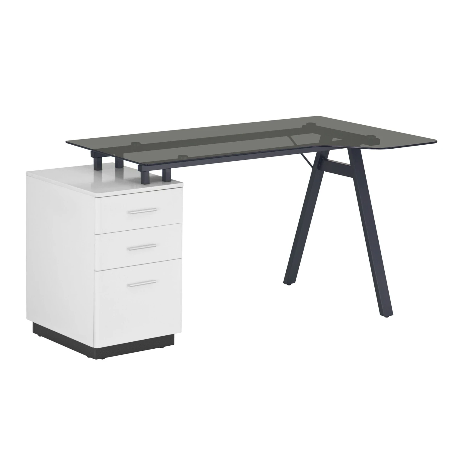 60" White & Glass Desk With Built-in File 3 60" White & Glass Desk With Built-in File - Image 3