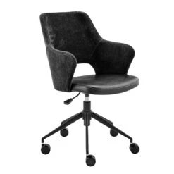 Black Leatherette & Fabric Office Chair With Sculpted Armrests