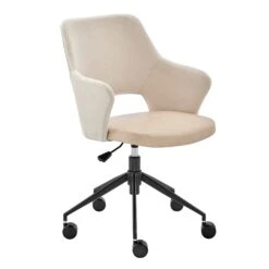 Beige Leatherette & Fabric Office Chair With Sculpted Armrests