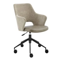 Taupe Fabric & Gray Leatherette Office Chair With Sculpted Armrests