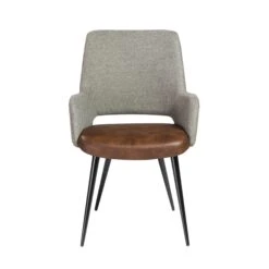 Brown Leatherette And Gray Fabric Guest Armchair