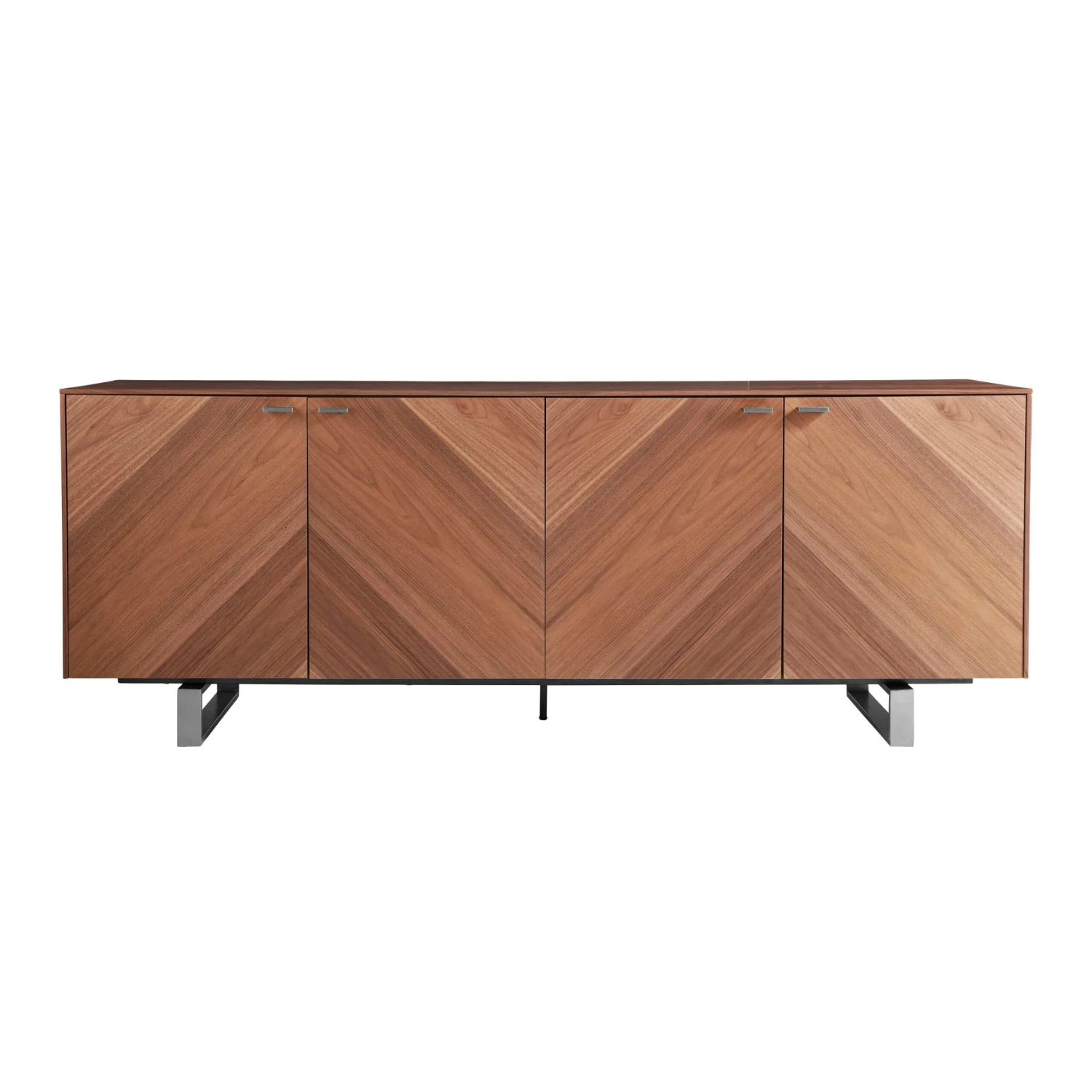 Stylish 79" Storage Credenza In American Walnut And Brushed Stainless Steel 2 Stylish 79" Storage Credenza In American Walnut And Brushed Stainless Steel - Image 2