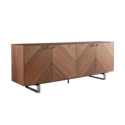 Stylish 79" Storage Credenza In American Walnut And Brushed Stainless Steel