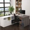 71" L-Shaped Bark Gray And White Office Desk With Storage