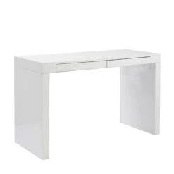 Modern 47" White Lacquer Office Desk With Drawers