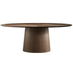 79" Walnut Oval Conference Table With Pedestal Base