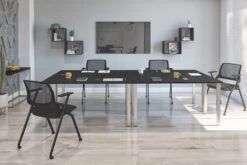 Set Of 4 60" Black Desks With Metal Legs