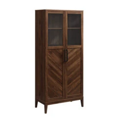 Walker Edison 68" Dark Walnut Cabinet/Bookshelf With Chevron-Patterned Doors