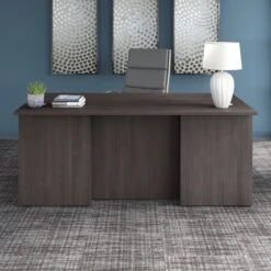 72" Modern Executive Breakfront Office Desk In Storm Gray
