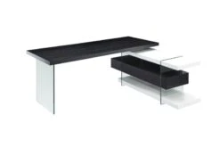 Uber Modern White Lacquer & Wenge Desk With Glass Legs