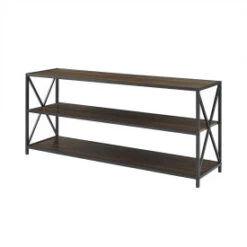 Walker Edison 60" Industrial X-Frame Steel & Dark Walnut Credenza