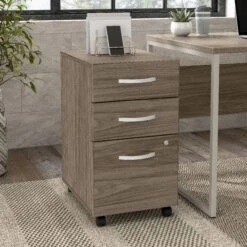 16" Pre-Assembled Mobile 3-Drawer File Cabinet In Modern Hickory