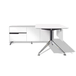 Unique Modern White Lacquer L-shaped Desk With Storage (Left Return)
