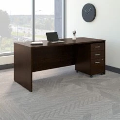 72" Office Desk With 3-Drawer Mobile Pedestal In Mocha Cherry