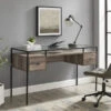 Walker Edison 56" Gray Woodgrain Executive Desk With Glass Top & Side Drawers